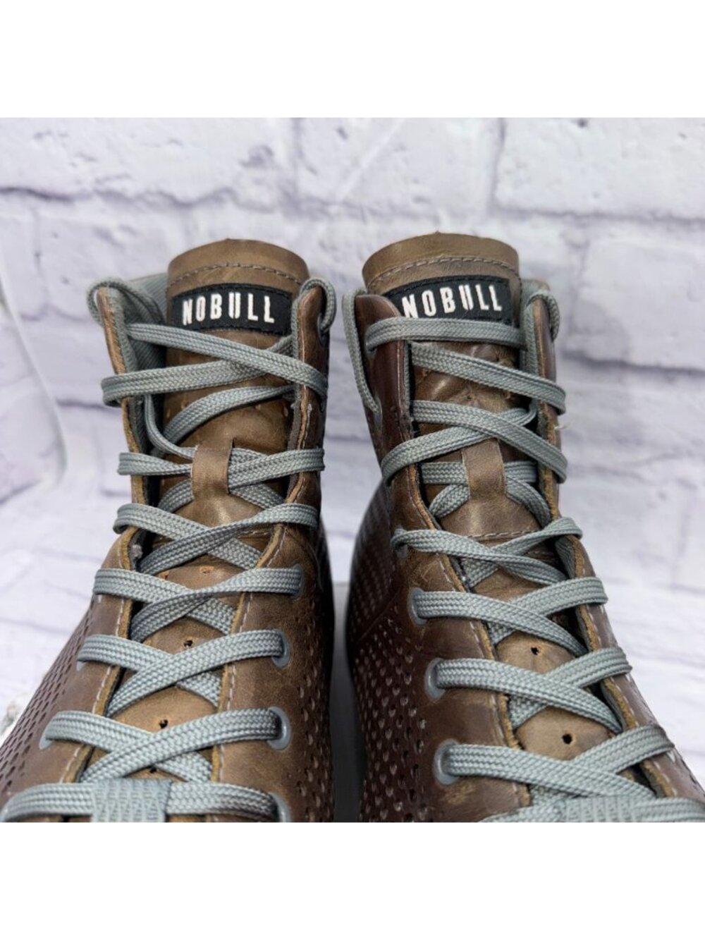 NOBULL High-Top Trainer Coffee Perforated Leather Gray Sole Mens Size 15 Sneaker - Picture 3 of 13